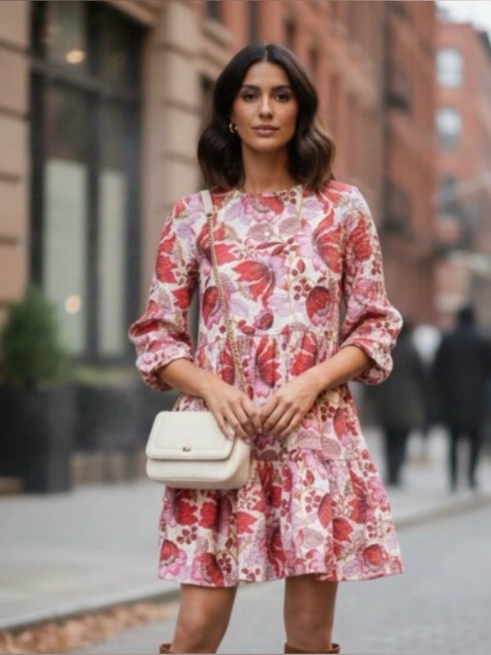 ZARA Floral The Sharon Dress Babydoll Tiered red pink Small Coquette Cottagecore - Picture 3 of 7